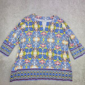 Coolibar St Lucia Tunic Top Women's XXL Blue Yellow Floral Sun Protection